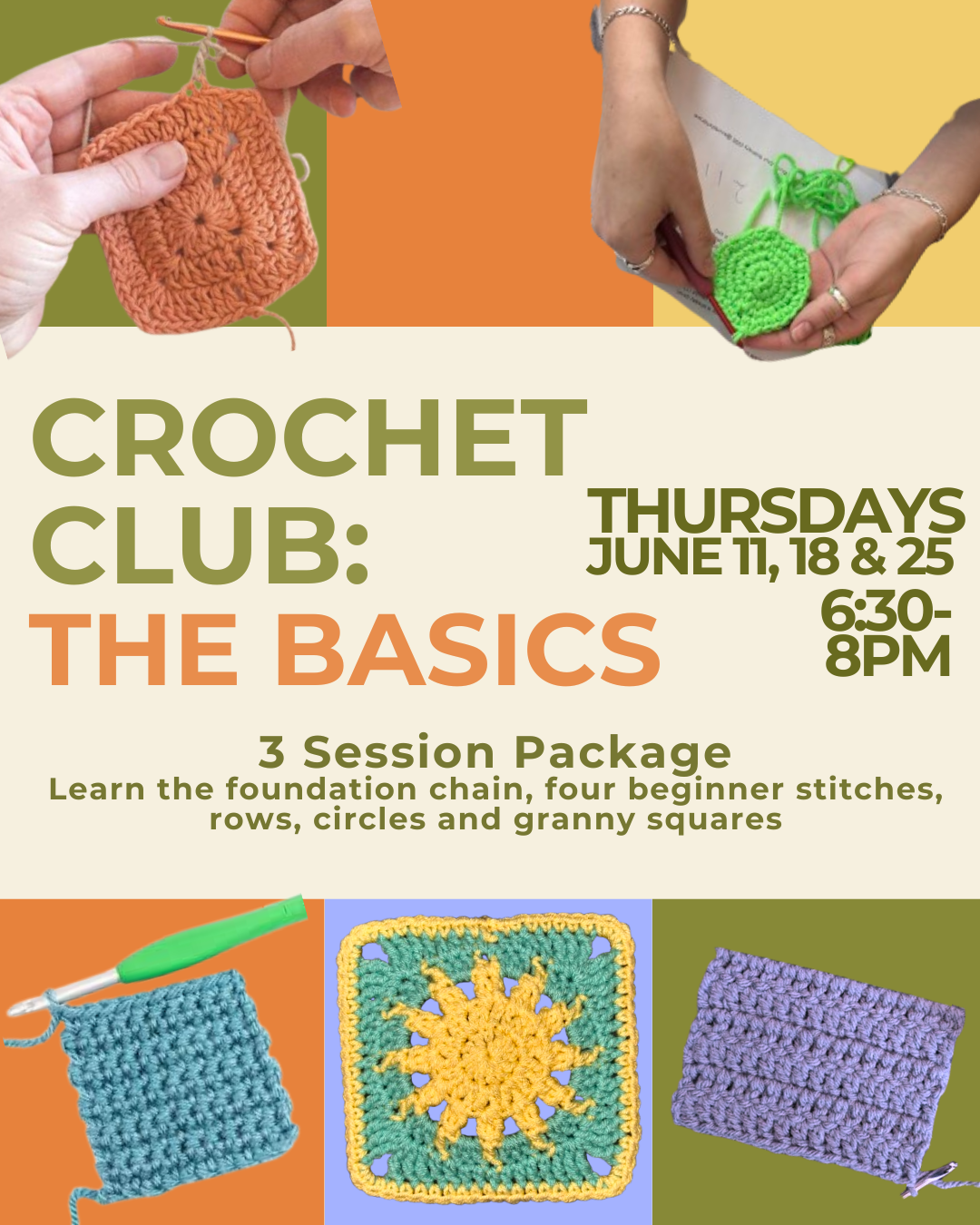Crochet Club: The Basics with Sour Stitchery- June 11, 18, and 25